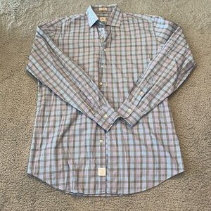 Peter Millar Mens Long Sleeve Plaid Check Black Blue purple Button Large COTTON